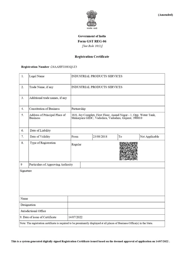 GST Registration Certificate